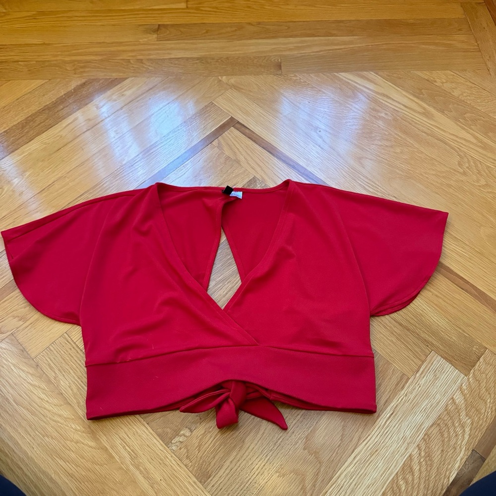 Red Backless Flutter Sleeve Top
